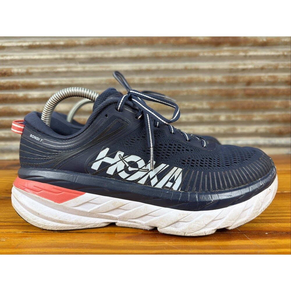 HOKA ONE ONE W Bondi 7 Sz 9 Athletic Sneaker Shoes Navy Blue 1110519 see photos